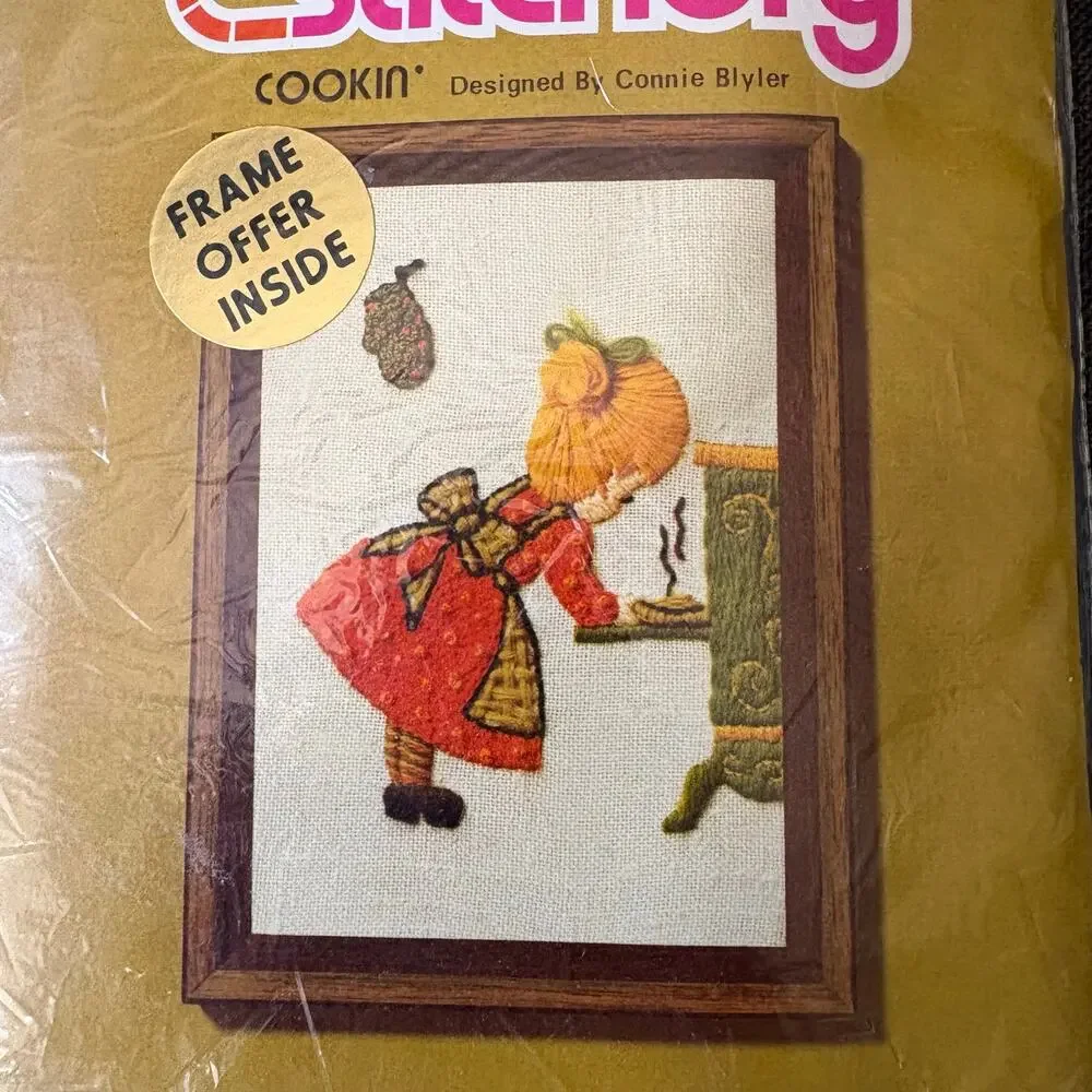 Cookin' Vintage Stamped Crewel Embroidery Kit Jiffy Stitchery for Sunset - 1973